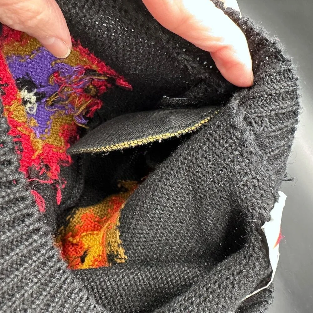 Vintage Black Sweater Colorful 80s Geometric Floral Sz Small Chaus Shoulder Pads - Picture 5 of 6